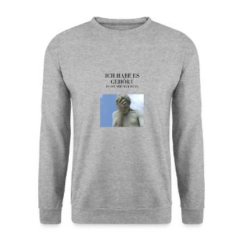 Ich habe es gehört, es ist mir nur egal! - Unisex Pullover - Weißgrau meliert - Vorne - Alina (178cm) & Michal (187cm)