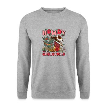 Howdy Christmas Weihnachtsdesign - Unisex Pullover - Weißgrau meliert - Vorne - Alina (178cm) & Michal (187cm)