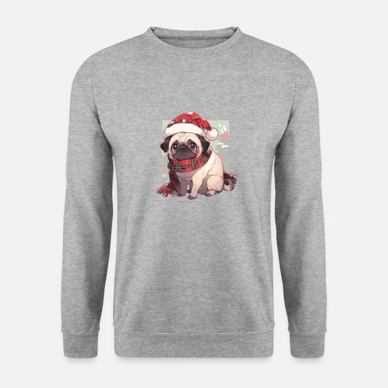 Mops Mops Hund Mops Weihnachten Pug Xmas - Unisex Pullover - Weißgrau meliert