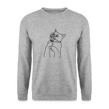 Katze - Unisex Pullover - Weißgrau meliert - Vorne - Alina (178cm) & Michal (187cm)