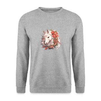 Pferd Pferde Weihnachten Reiten Reitsport - Unisex Pullover - Weißgrau meliert - Vorne - Alina (178cm) & Michal (187cm)