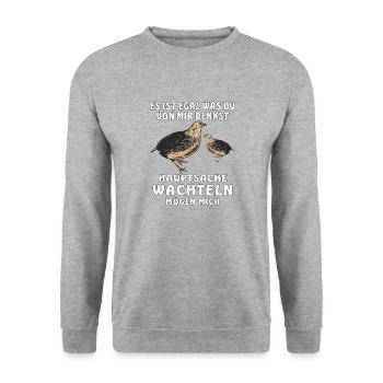 HAUPTSACHE WACHTELN MÖGEN MICH - Unisex Pullover - Weißgrau meliert - Vorne - Alina (178cm) & Michal (187cm)
