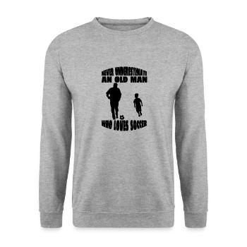 Fußballdesign Fußballspieler Fußballmannschaft - Unisex Pullover - Weißgrau meliert - Vorne - Alina (178cm) & Michal (187cm)