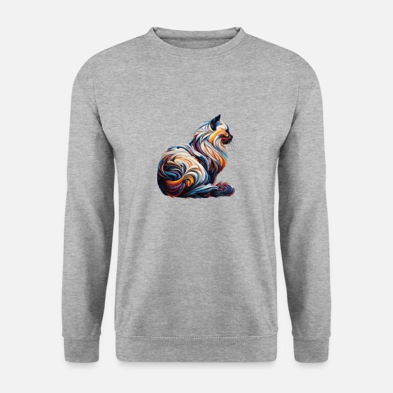 Bunte abstrakte Katze - Unisex Pullover - Weißgrau meliert