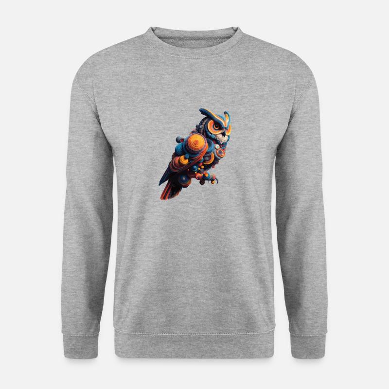 Bunte abstrakte Eule - Unisex Pullover - Weißgrau meliert