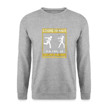 SICHERHEITSHINWEIS MUND HALTEN GESUND BLEIBEN - Unisex Pullover - Weißgrau meliert - Vorne - Alina (178cm) & Michal (187cm)