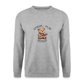 Gitarrist Gitarrenspieler Bärenliebhaber - Unisex Pullover - Weißgrau meliert - Vorne - Alina (178cm) & Michal (187cm)