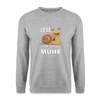 SCHNECKE GEBE MIR SCHON MÜHE - Unisex Pullover - Weißgrau meliert - Vorne - Alina (178cm) & Michal (187cm)