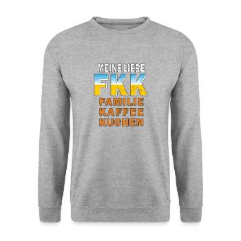 FKK FAMILIE KAFFEE KUCHEN GRUNGE - Unisex Pullover - Weißgrau meliert - Vorne - Alina (178cm) & Michal (187cm)