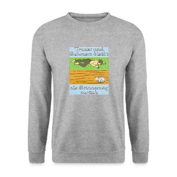 MENSCH TRAURIG KATZE - Unisex Pullover - Weißgrau meliert - Vorne - Alina (178cm) & Michal (187cm)