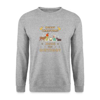 WEIHNACHTEN JOYEUX NOËL JÉSUS FÊTE SON ANNIVERSAIRE - Sweat-shirt Unisexe - gris chiné - Devant - Alina (178cm) & Michal (187cm)