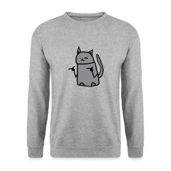 Katze - Unisex Pullover - Weißgrau meliert - Vorne - Alina (178cm) & Michal (187cm)