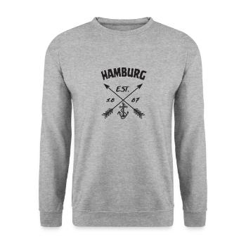Hamburg Pfeile Schwarz - Unisex Pullover - Weißgrau meliert - Vorne - Alina (178cm) & Michal (187cm)