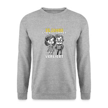 PAAR 35 JAHRE UND NOCH IMMER VERLIEBT - Unisex Pullover - Weißgrau meliert - Vorne - Alina (178cm) & Michal (187cm)