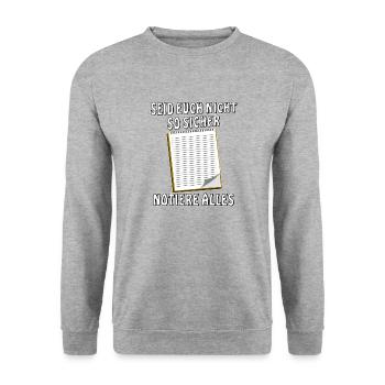 NOTIZBLOCK NOTIERE ALLES - Unisex Pullover - Weißgrau meliert - Vorne - Alina (178cm) & Michal (187cm)