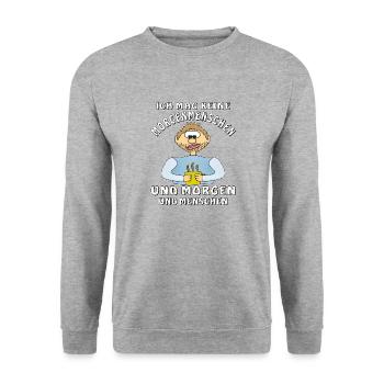 MENSCH COMIC MAG KEINE MORGENMENSCHEN - Unisex Pullover - Weißgrau meliert - Vorne - Alina (178cm) & Michal (187cm)