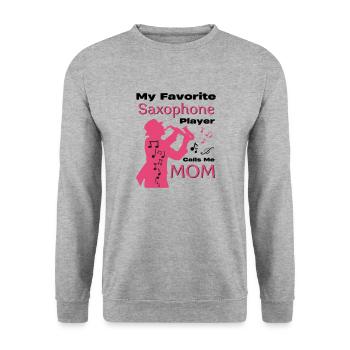 Mein Lieblingssaxophonist nennt mich Mama-Familie - Unisex Pullover - Weißgrau meliert - Vorne - Alina (178cm) & Michal (187cm)