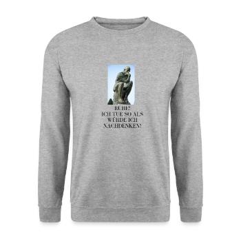 Ruge, ich denke nach (oder tue so) - Unisex Pullover - Weißgrau meliert - Vorne - Alina (178cm) & Michal (187cm)