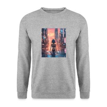 Tokio Japan Sonnenuntergang - Unisex Pullover - Weißgrau meliert - Vorne - Alina (178cm) & Michal (187cm)