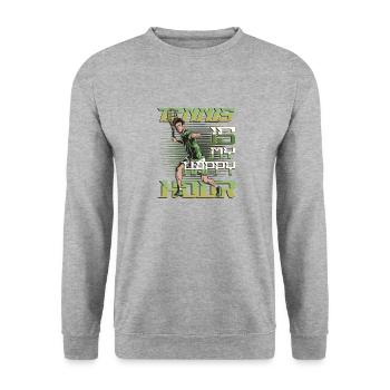 Tennis Ist Meine Happy Hour, Tennisspieler, Tennis - Unisex Pullover - Weißgrau meliert - Vorne - Alina (178cm) & Michal (187cm)
