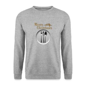 PLATE CUTLERY MERRY CHRISTMAS - Unisex Sweatshirt - salt & pepper - Front - Alina (178cm) & Michal (187cm)