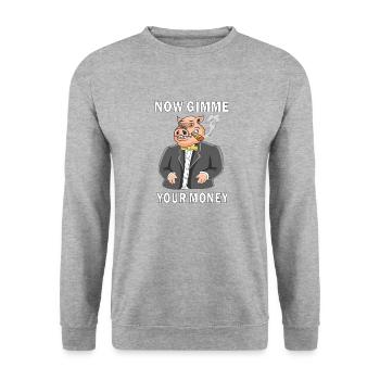 NOW GIMME YOUR MONEY - Unisex Pullover - Weißgrau meliert - Vorne - Alina (178cm) & Michal (187cm)