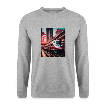 Sonnenuntergang Tokio Japan Zug - Unisex Pullover - Weißgrau meliert - Vorne - Alina (178cm) & Michal (187cm)
