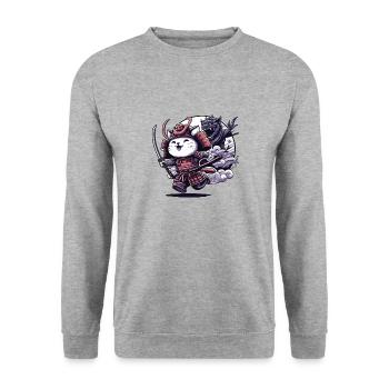 Samurai ninja cat and Monster behind - Unisex Sweatshirt - salt & pepper - Front - Alina (178cm) & Michal (187cm)