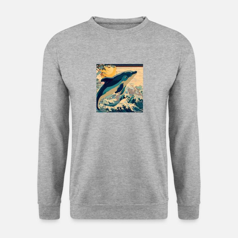 Delfin Japanisch - Unisex Pullover - Weißgrau meliert