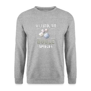 WILLST DU MIT BOULE SPIELEN - Unisex Pullover - Weißgrau meliert - Vorne - Alina (178cm) & Michal (187cm)
