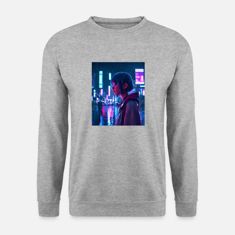 Japan Nacht Regen - Unisex Pullover - Weißgrau meliert