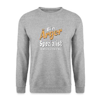 Bin Ärger Spezialist - Unisex Pullover - Weißgrau meliert - Vorne - Alina (178cm) & Michal (187cm)