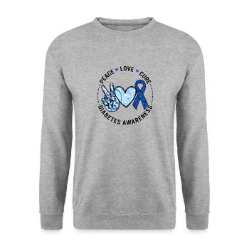 Chemise de sensibilisation au diabète, Peace Love Cure bleu - Sweat-shirt Unisexe - gris chiné - Devant - Alina (178cm) & Michal (187cm)