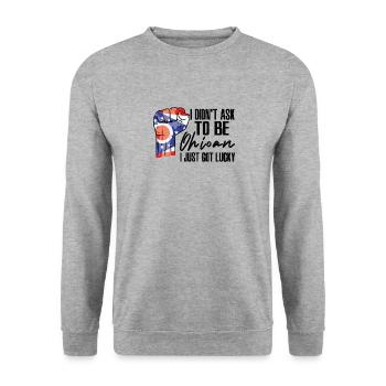 Ohioaner Amerikaner US-Patriot USA Gewachsen Ohio - Unisex Pullover - Weißgrau meliert - Vorne - Alina (178cm) & Michal (187cm)