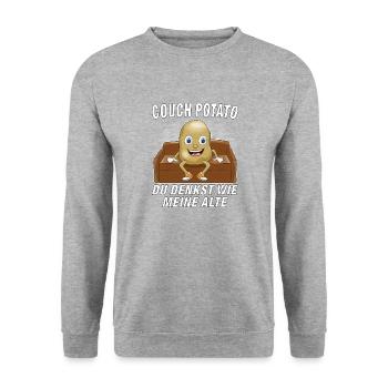 COUCH POTATO DU DENKST WIE MEINE ALTE - Unisex Pullover - Weißgrau meliert - Vorne - Alina (178cm) & Michal (187cm)