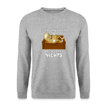 KARTOFFEL COUCH MAN GÖNNT SICH SONST NICHTS - Unisex Pullover - Weißgrau meliert - Vorne - Alina (178cm) & Michal (187cm)