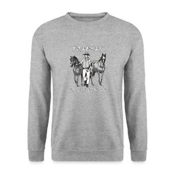 FARMER HAS ALWAYS BEEN HORNY - Unisex Pullover - Weißgrau meliert - Vorne - Alina (178cm) & Michal (187cm)
