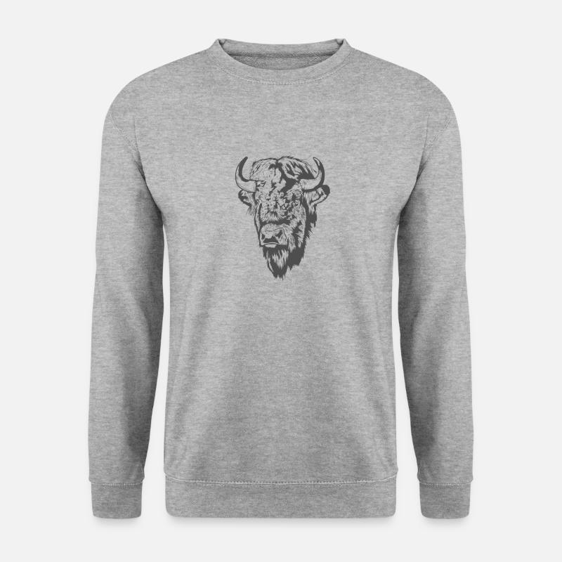 Bison Kopf Tier - Unisex Pullover - Weißgrau meliert