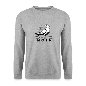 Moin Möwe Moin Sprüche Hamburg Moin Dialekt - Unisex Pullover - Weißgrau meliert - Vorne - Alina (178cm) & Michal (187cm)