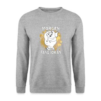 ABNEHMEN MORGEN FANG ICH AN - Unisex Pullover - Weißgrau meliert - Vorne - Alina (178cm) & Michal (187cm)