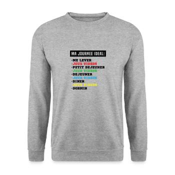 geek ma journée idéale idée cadeau gamer homme - Sweat-shirt Unisexe - gris chiné - Devant - Alina (178cm) & Michal (187cm)