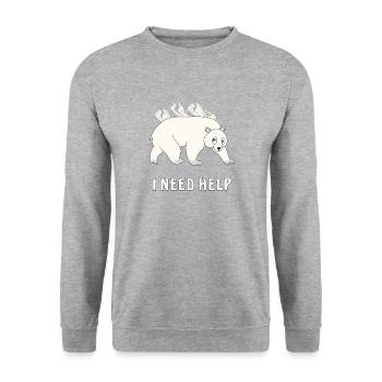 EISBÄR I NEED HELP - Unisex Pullover - Weißgrau meliert - Vorne - Alina (178cm) & Michal (187cm)