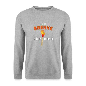 STREICHHOLZ ICH BRENNE FÜR DICH - Unisex Pullover - Weißgrau meliert - Vorne - Alina (178cm) & Michal (187cm)