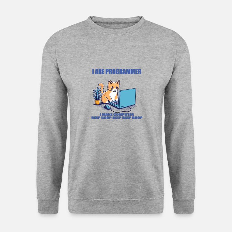 Ich bin Programmierer, Arbeitskatze - Unisex Pullover - Weißgrau meliert