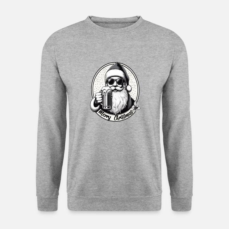 Weihnachtsmann mit Bier Frohe Weihnachten - Unisex Pullover - Weißgrau meliert