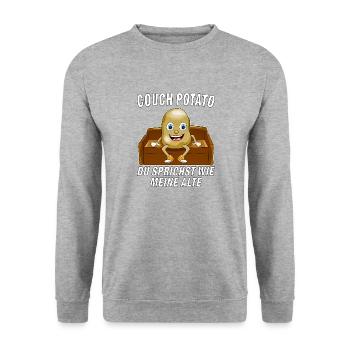 COUCH POTATO DU SPRICHST WIE MEINE ALTE - Unisex Pullover - Weißgrau meliert - Vorne - Alina (178cm) & Michal (187cm)