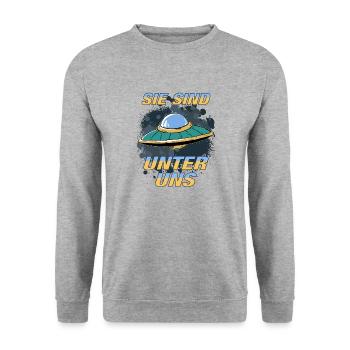 UFO SIE SIND UNTER UNS - Unisex Pullover - Weißgrau meliert - Vorne - Alina (178cm) & Michal (187cm)