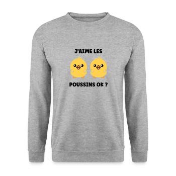 J'aime les poussins - Sweat-shirt Unisexe - gris chiné - Devant - Alina (178cm) & Michal (187cm)