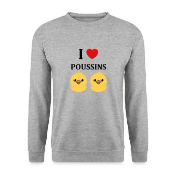 J'aime les poussins - Sweat-shirt Unisexe - gris chiné - Devant - Alina (178cm) & Michal (187cm)