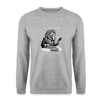 SMARTPHONE SWIPE SHOP EAT REPEAT - Unisex Pullover - Weißgrau meliert - Vorne - Alina (178cm) & Michal (187cm)